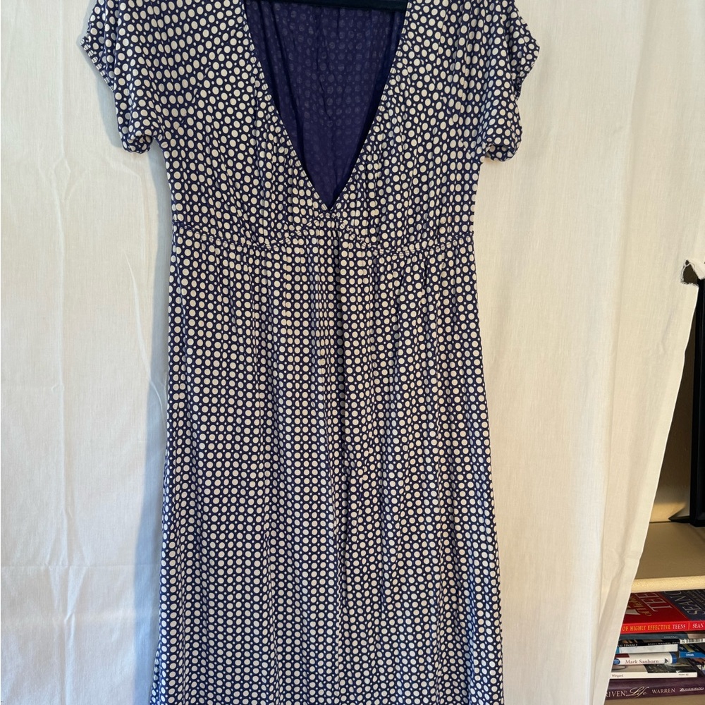 GAP Navy and White Dot Empire-Waist Midi Dress